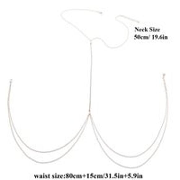 NEW Necklace Belt Sexy Body Harness Chain Clear Rhinestone Bodycon Gold m20 - Picture 4 of 4